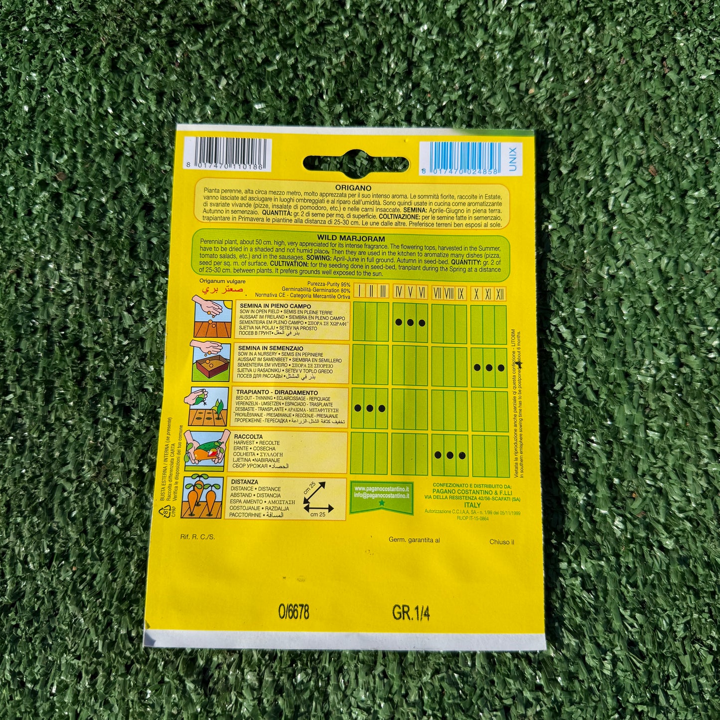 הוראות בגב חפיסת זרעים של צמח אורגנו