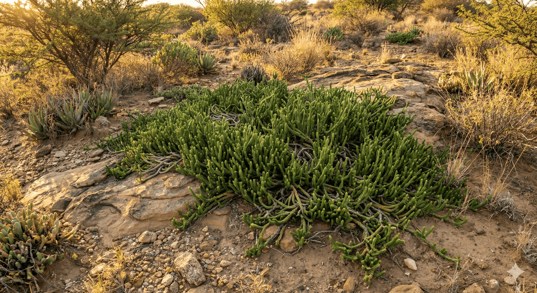צמח קרסולה קשקשית גדול ברקע של איזור ים תיכוני