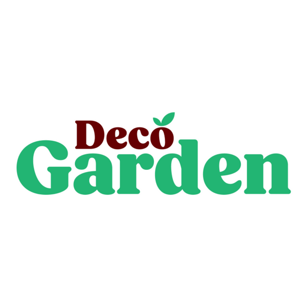 Deco Garden logo with green and red text on a white background