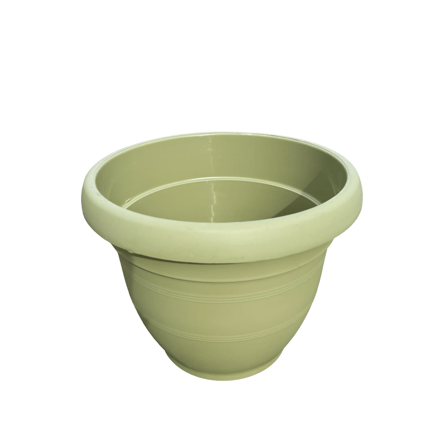 Green plastic pot on a white background