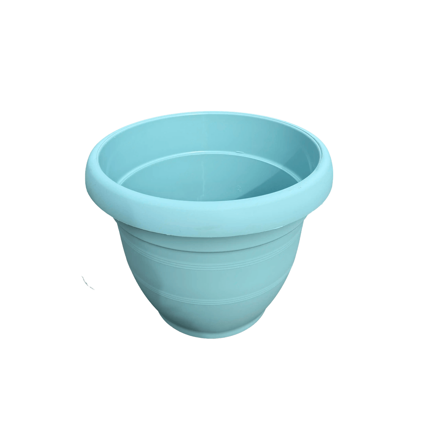 Light blue plastic pot on a white background