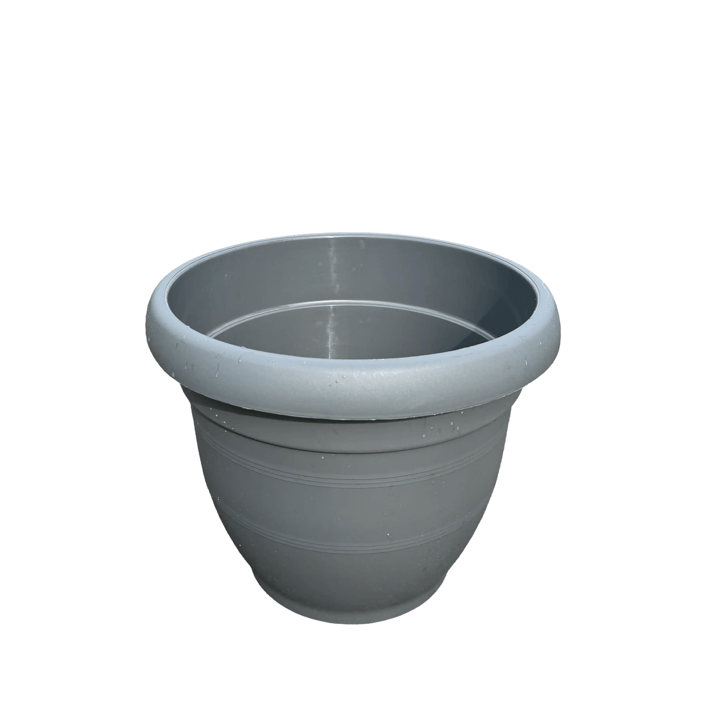 Gray plastic planter on a white background