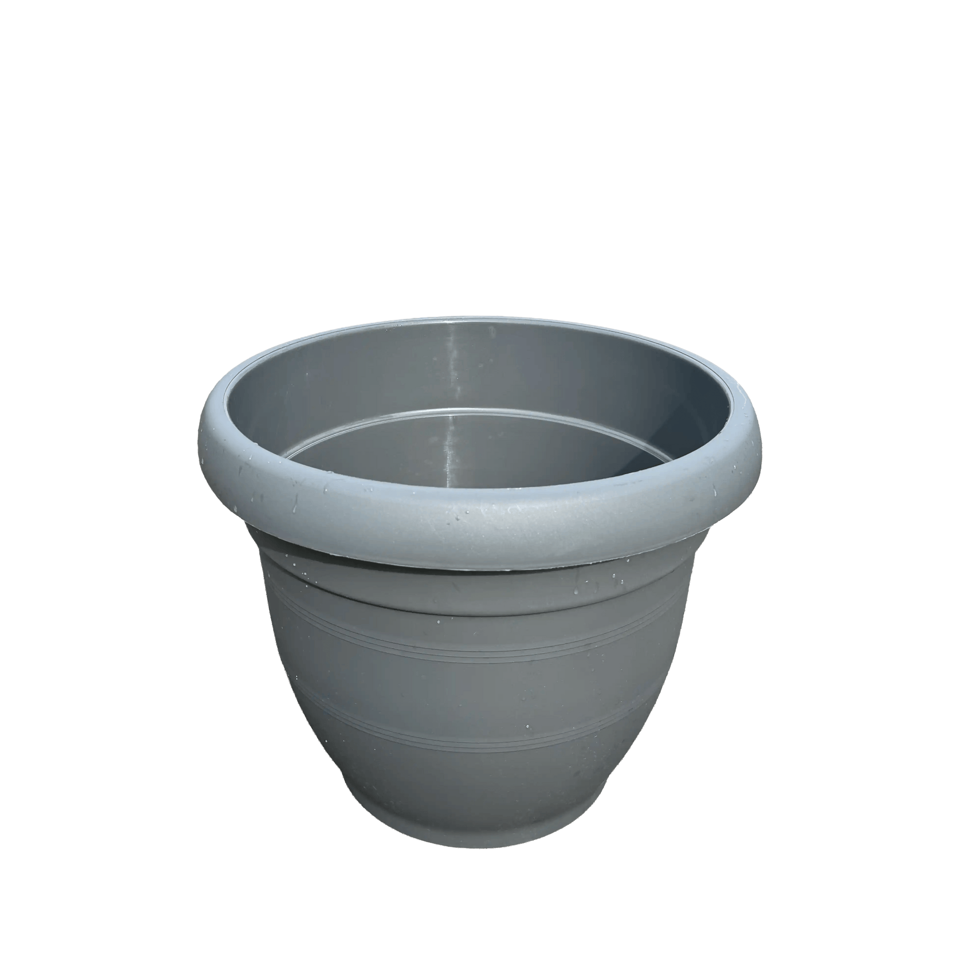 Gray plastic planter on a white background