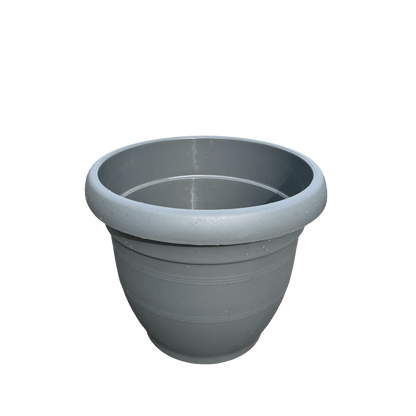 Gray plastic planter on a white background