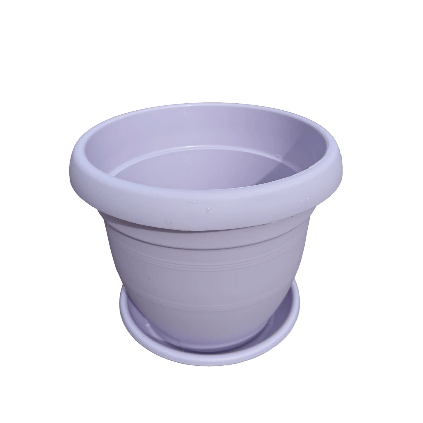 Purple pot with saucer on a white background
