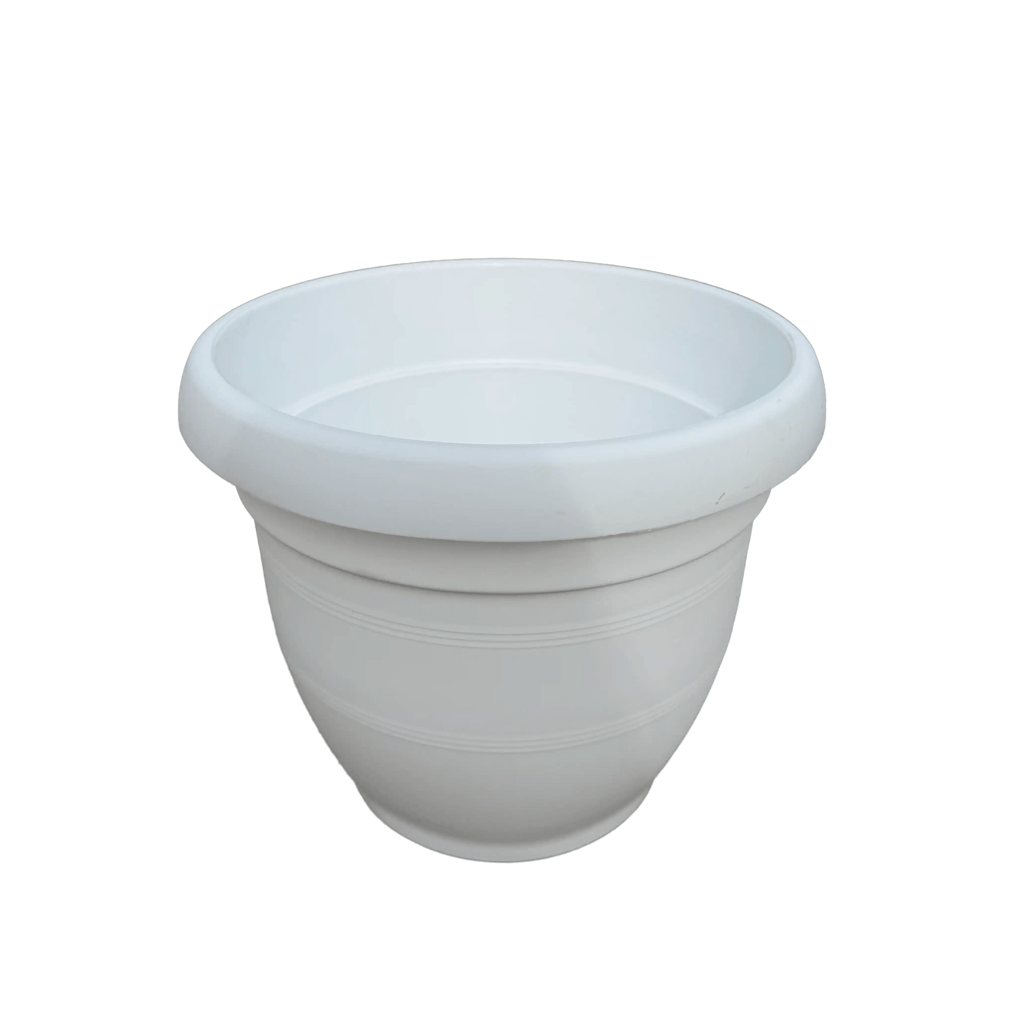 White plastic pot on a white background