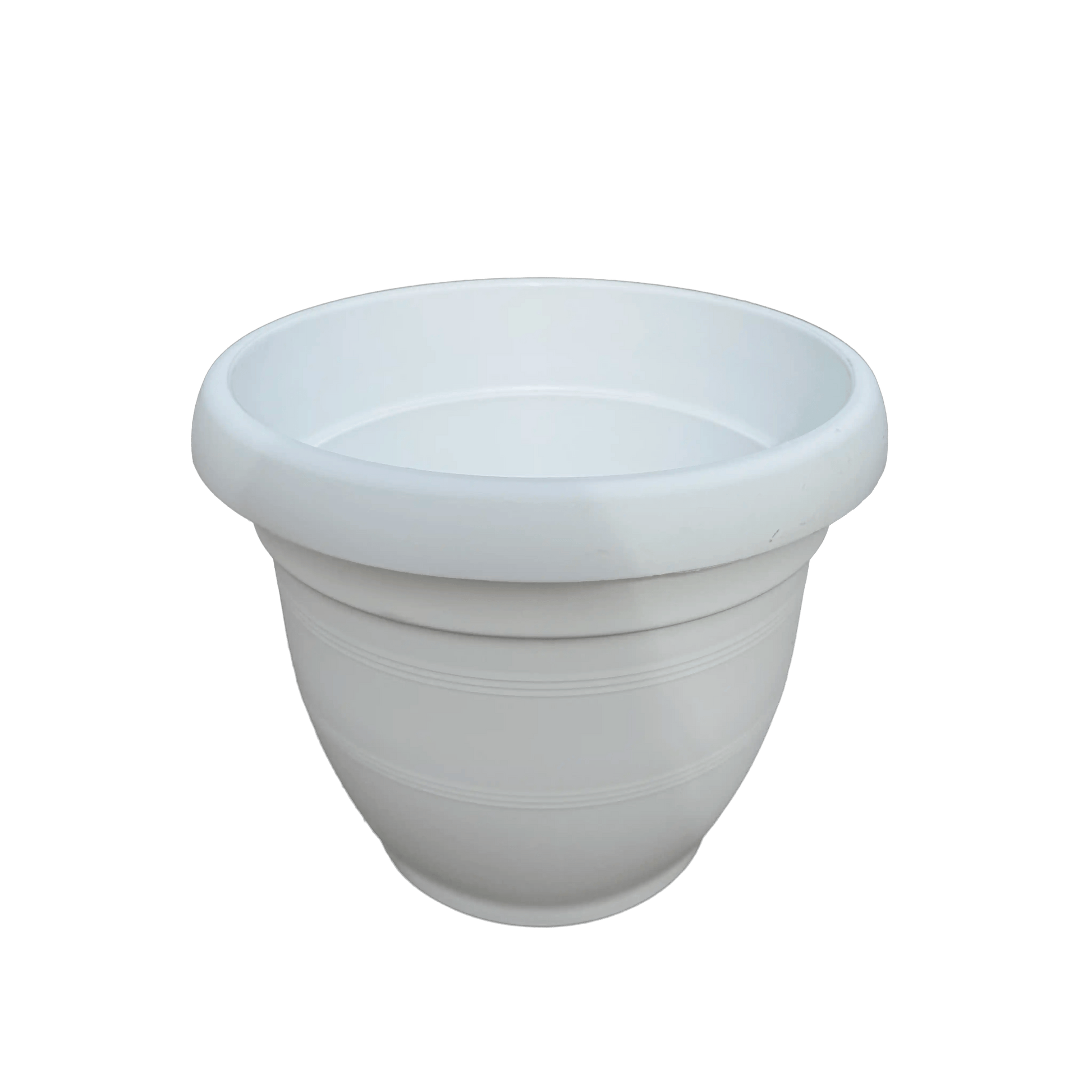 White plastic pot on a white background