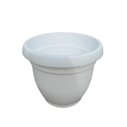 White plastic pot on a white background