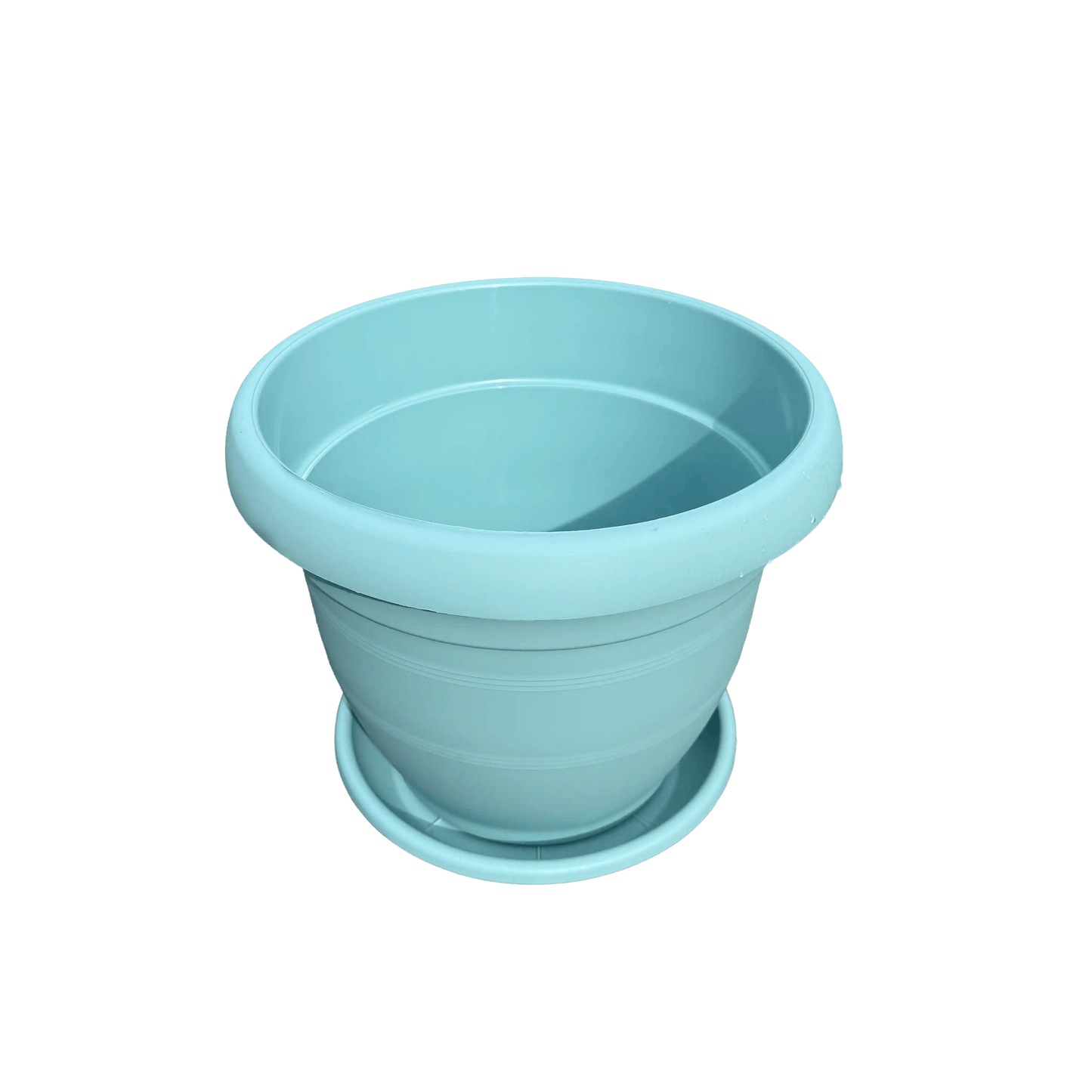 Light blue plastic pot on a white background