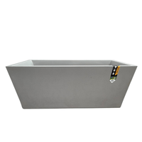 Rectangular gray planter with a brand label on a white background