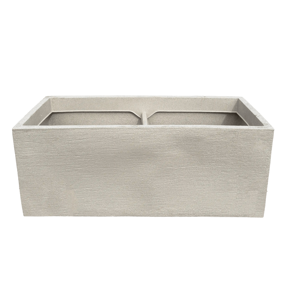 Rectangular planter box with textured surface on a white background