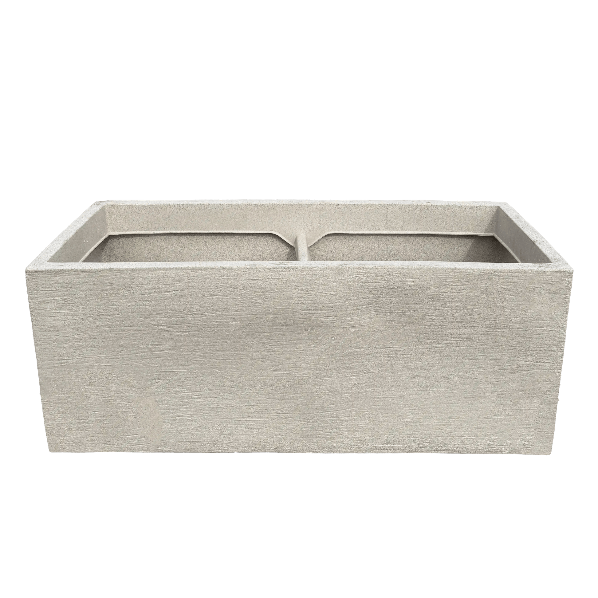 Rectangular planter box with textured surface on a white background