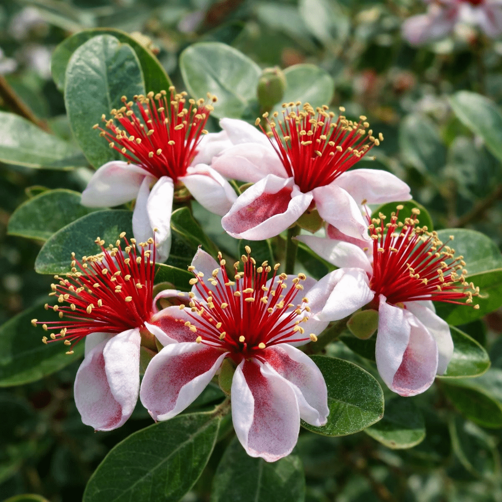 קלוז אפ של פרח אדום ורוד של עץ הפג'ויה