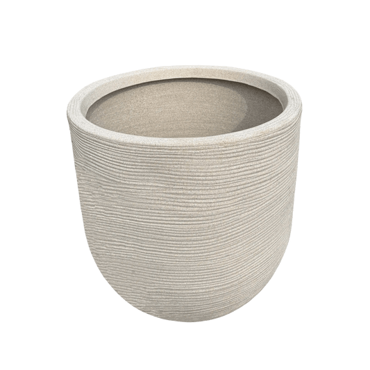 Textured light sand color pot on a white background