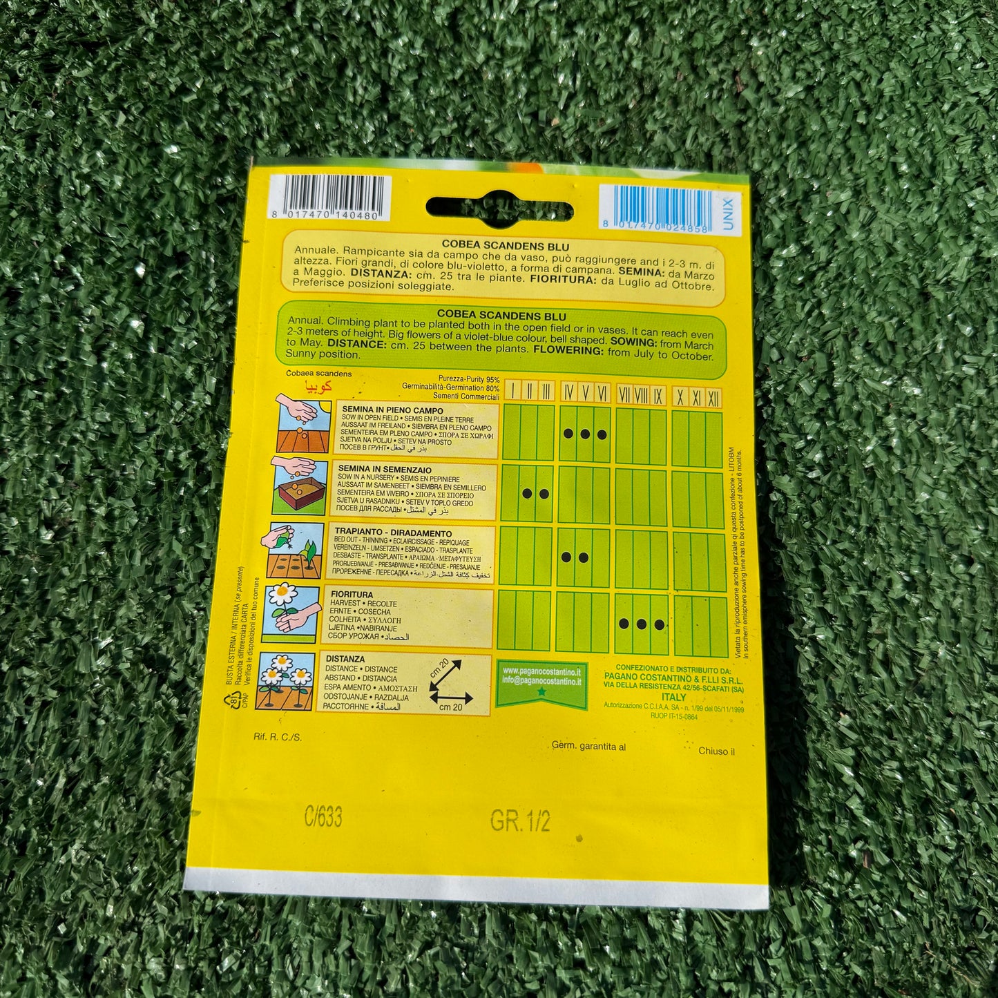 הוראות בגב החפיסת זרעים של צמח קוביאה