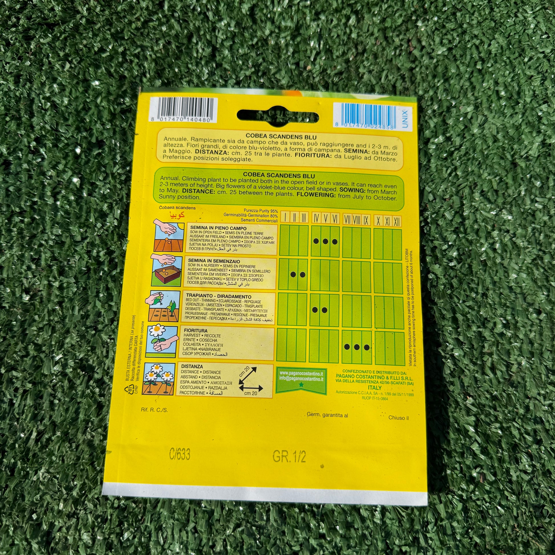 הוראות בגב החפיסת זרעים של צמח קוביאה