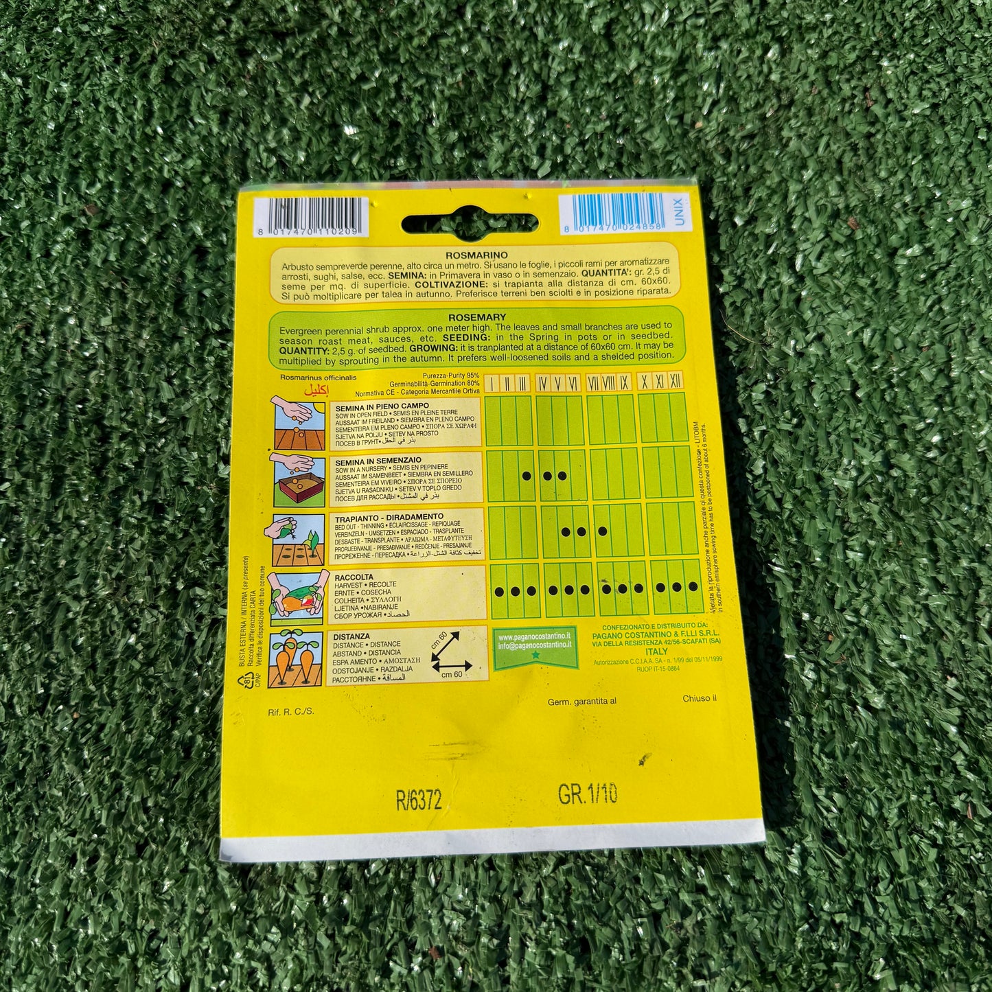 הוראות בגב חפיסת זרעים של רוזמרין