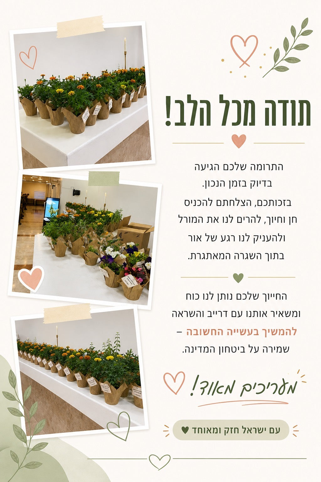 עציצים שנתרמו לחיילים ולמשפחותיהם