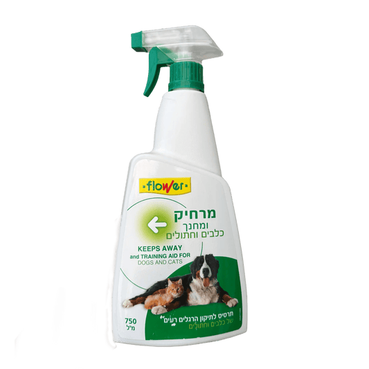 Spray bottle with a label featuring images of dogs and cats on a white background