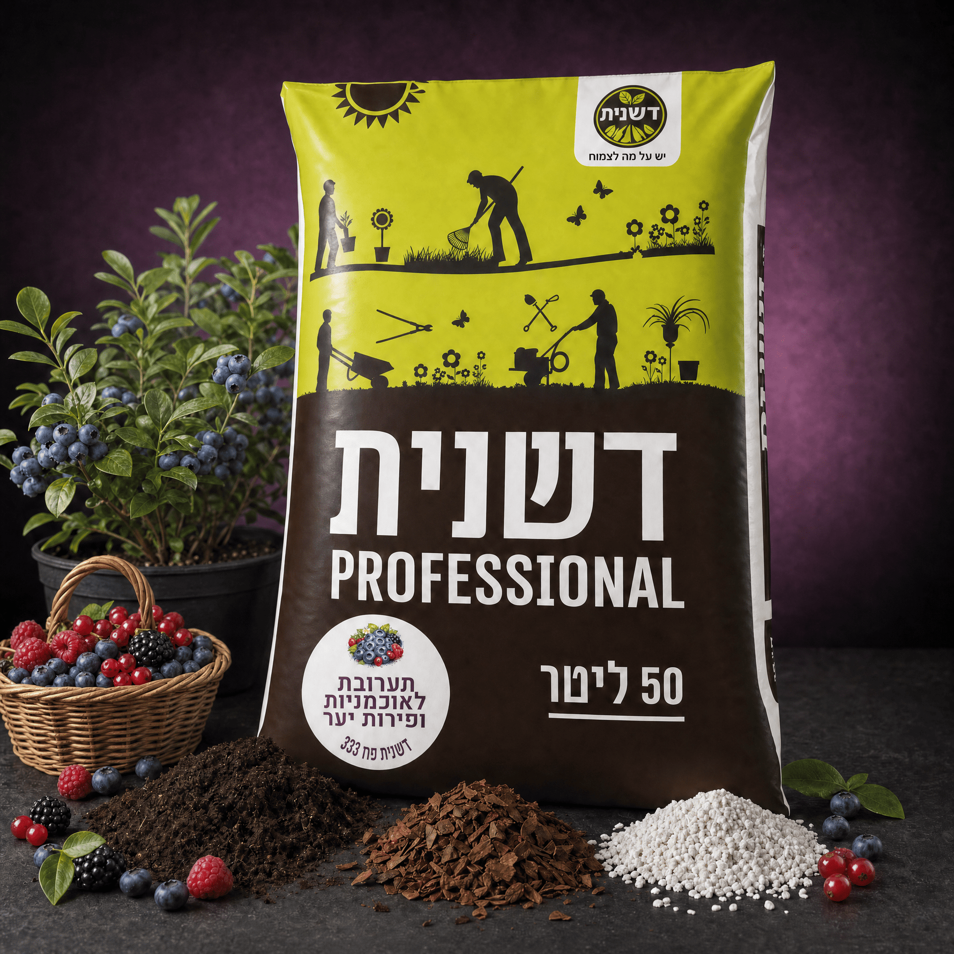 שק תערובת דשנית לאוכמניות ופירות יער עם אוכמניות, פטל ופירות יער